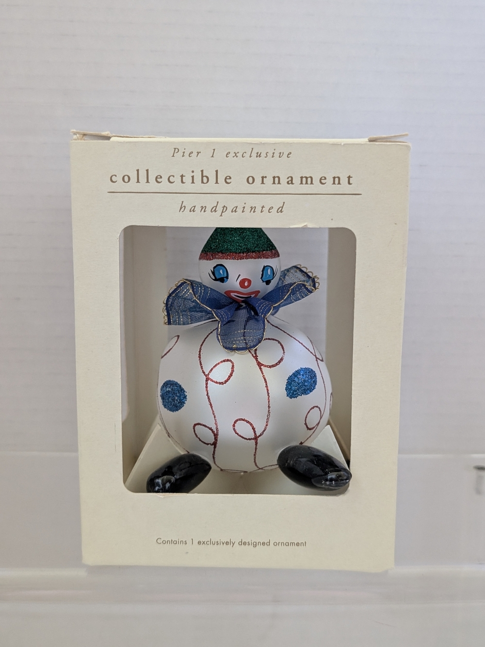Pier 1 Blown Glass Hand Painted Clown Snowman Christmas Ornament Made In Italy